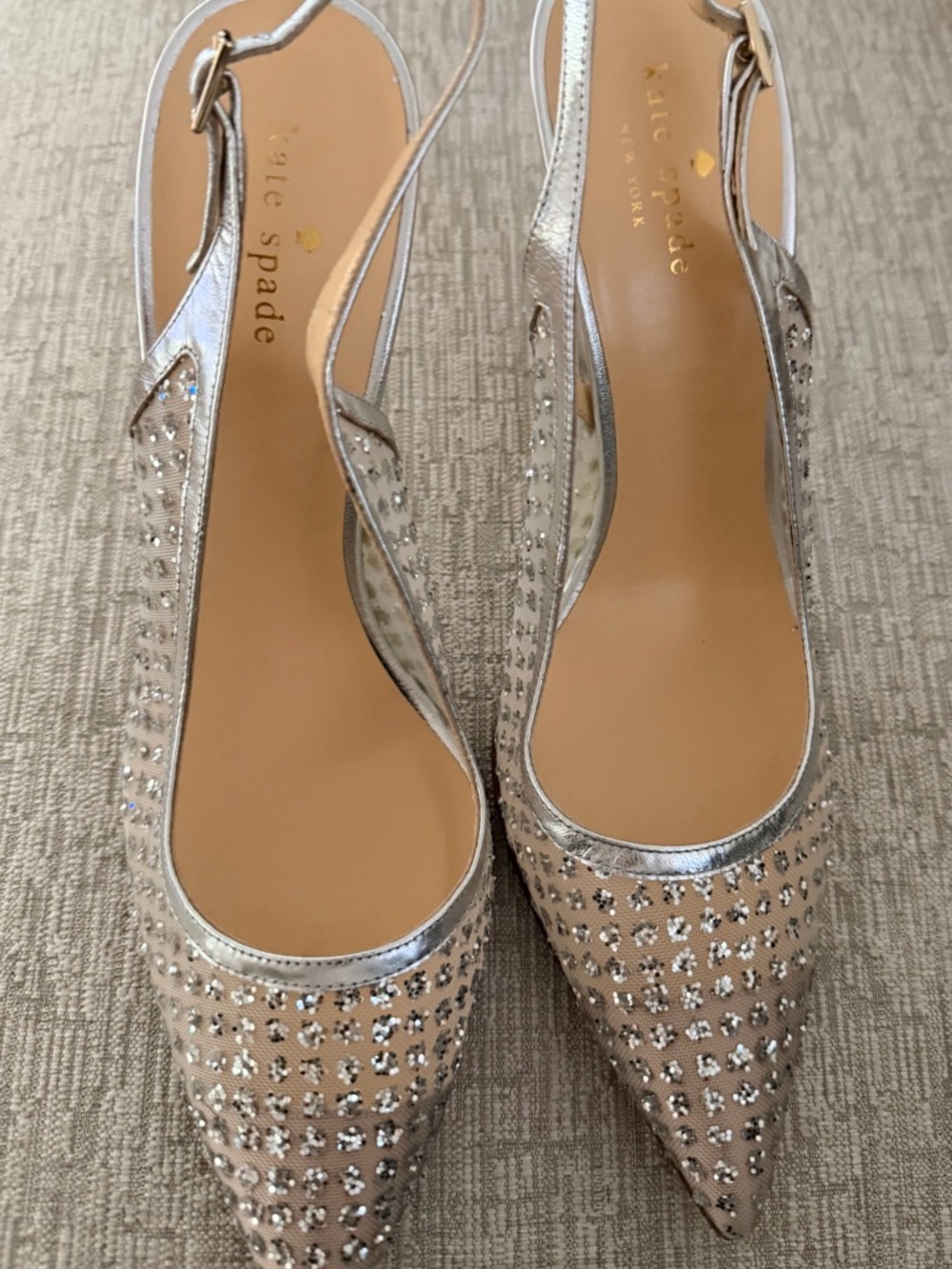 kate spade Silver Crystal-Embellished Pointed Slingback Heels